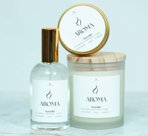 Variety pack Serenité fragance: candle jar, candle tin, reed diffuser, and room spray